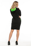 Black Sporty Knit Dress with Hood and Contrast Pockets