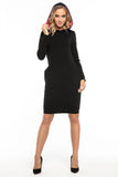 Black Sporty Knit Dress with Hood and Contrast Pockets