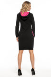 Black Sporty Knit Dress with Hood and Contrast Pockets