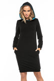 Black Sporty Knit Dress with Hood and Contrast Details
