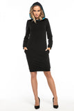 Black Sporty Knit Dress with Hood and Contrast Details