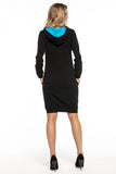 Black Sporty Knit Dress with Hood and Contrast Details