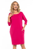Loose-Fitting Boat Neck Dress with Pockets & 3/4 Sleeves