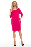 Loose-Fitting Boat Neck Dress with Pockets & 3/4 Sleeves