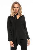Elegant Chiffon Blouse with Deep Neckline and Tie