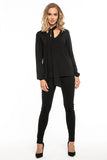Elegant Chiffon Blouse with Deep Neckline and Tie
