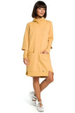 Asymmetrical High Neck Dress with Drawstring Sleeves