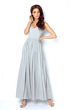 Elegant Chiffon Long Dress with Belted Waist and Smooth Top