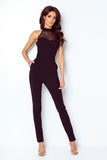 Heart-Shaped Neckline Sexy Jumpsuit with Mesh Inserts