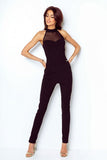 Heart-Shaped Neckline Sexy Jumpsuit with Mesh Inserts