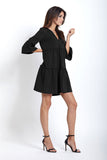 Elegant V-Neck Flared Dress with Girlish Frills