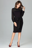 Elegant Long Sleeve Dress with Bow Detail and Zipper