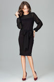Elegant Long Sleeve Dress with Bow Detail and Zipper