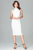 Elegant Fitted Dress with Stand-Up Collar and Sheer Inserts