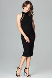 Elegant Fitted Dress with Stand-Up Collar and Sheer Inserts