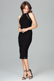 Elegant Fitted Dress with Stand-Up Collar and Sheer Inserts