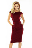 Burgundy High Waist Midi Dress with Pockets
