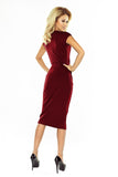 Burgundy High Waist Midi Dress with Pockets