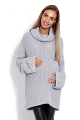 Oversized Turtleneck Sweater with Flared Sleeves - grey / one-size-fits-all