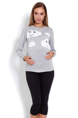 Maternity Nursing Pajamas with Cloud Motif and Leggings - grey / L/XL
