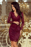 Elegant Burgundy Lace Dress with Long Sleeves