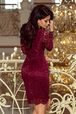 Elegant Burgundy Lace Dress with Long Sleeves