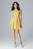 Feminine Sleeveless Dress with Flared Folds and Fitted Top