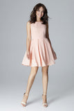 Flared Sleeveless Dress with Fitted Top and Low Neckline