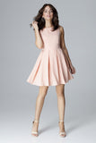 Flared Sleeveless Dress with Fitted Top and Low Neckline