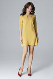 Slightly Flared 3/4 Sleeve Dress with Decorative Clasp