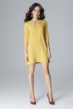 Slightly Flared 3/4 Sleeve Dress with Decorative Clasp