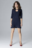 Slightly Flared 3/4 Sleeve Dress with Decorative Clasp