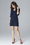 Slightly Flared 3/4 Sleeve Dress with Decorative Clasp