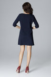 Slightly Flared 3/4 Sleeve Dress with Decorative Clasp