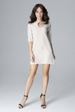 Slightly Flared 3/4 Sleeve Dress with Decorative Clasp