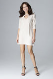 Slightly Flared 3/4 Sleeve Dress with Decorative Clasp