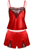 Lovely Satin Set with Lace Accents and Shorts