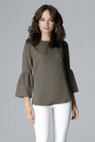 Elegant 3/4 Sleeve Blouse with Frill and Decorative Zipper