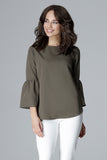 Elegant 3/4 Sleeve Blouse with Frill and Decorative Zipper