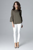 Elegant 3/4 Sleeve Blouse with Frill and Decorative Zipper