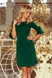 Dark Green Trapeze Dress with Flared Sleeves and Bows