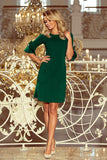 Dark Green Trapeze Dress with Flared Sleeves and Bows