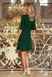 Dark Green Trapeze Dress with Flared Sleeves and Bows