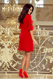 Feminine Red Trapeze Dress with Flared Sleeves and Bows