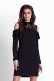 Elegant Lace Dress with Flounce and Sensual Sleeves