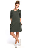 Charming Knitted Mini Dress with Bow and Pleats