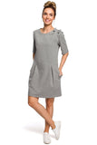 Charming Knitted Mini Dress with Bow and Side Pleats