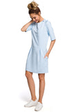 Charming Knitted Mini Dress with Bow and Side Pleats