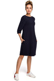 Feminine Everyday Dress with Pockets and 3/4 Sleeves