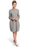 Feminine Loose Everyday Dress with Back Neckline and Pockets
